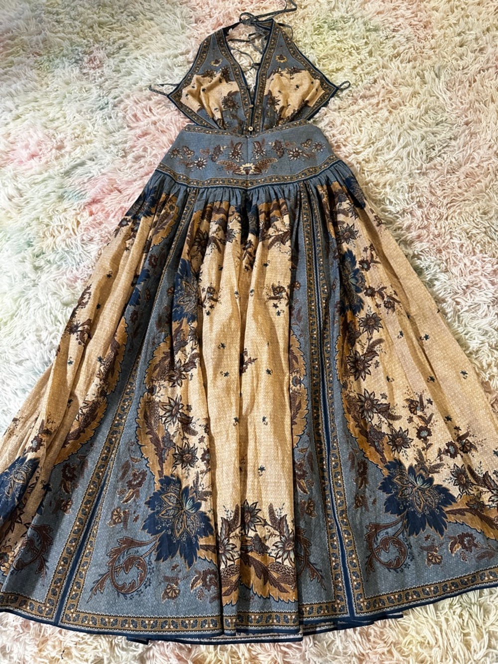 New Zimmermann Ascension Plunge Halter Printed Maxi Dress Multi Floral Size 0 - Picture 6 of 13